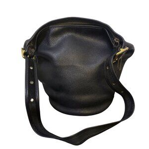 Vintage Coach Black Leather Hobo Bag With Adjustable Strap & Brass Hardware